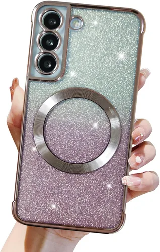 Vista 10 de Funda magnética con purpurina para Samsung Galaxy S21 Fe, funda de lujo de protección completa con protector de lente de cámara, antiarañazos, a
