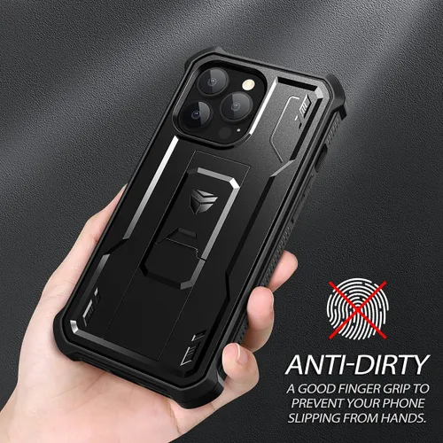 Vista 6 de Dexnor Funda para iPhone 13 Pro Max de 6.7 pulgadas 2021, [Protector de pantalla y soporte integrados] Protección de grado militar resistente a Negro