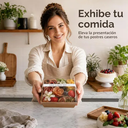 Vista 5 de Paquete de 25 cajas de embutidos con tapas transparentes, mini recipientes de papel desechables para alimentos (5 pulgadas), adecuados para postres