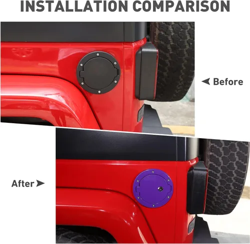 Vista 6 de Tapa de gasolina para Jeep Wrangler JK con cerradura, compatible con Jeep Wrangler JK JKU 2/4 puertas 2007-2018 (1 unidad, morado con cerradura)