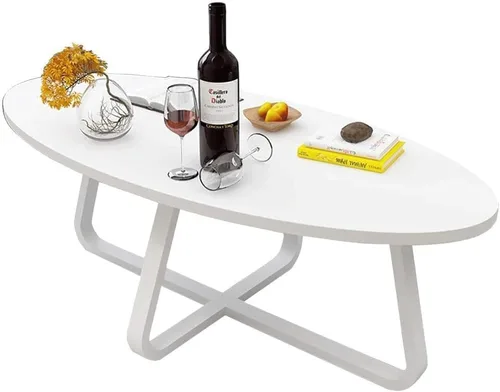 Vista 4 de Mesa de Centro - Mesa de centro moderna ovalada de madera de fibropanel de densidad media, mesa de té pequeña con patas de metal, mesa auxiliar