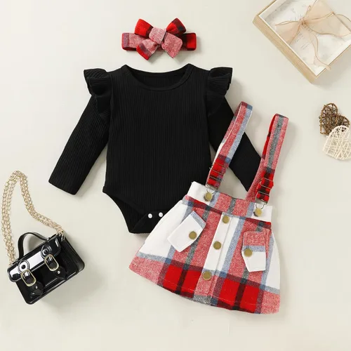 Vista 3 de YOUNGER STAR Toddler Girls Outfits 3pcs Baby Romper Clothes Set Girl Floral Jumpsuit+Strap Skirt Outfits