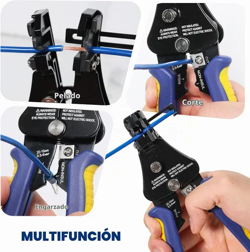 Vista 3 de haisstronica Herramienta pelacables, 3 en 1, pelacables automáticos ajustables y resistentes para 8-22 AWG, pelacables, corte, engaste de 7 pulgadas