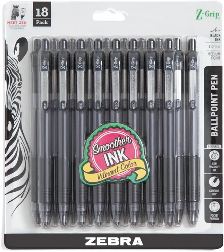 Vista 12 de Zebra Pen Z-Grip - Bolígrafo retráctil de punta media, 3/64 pulgadas, tinta negra, 12