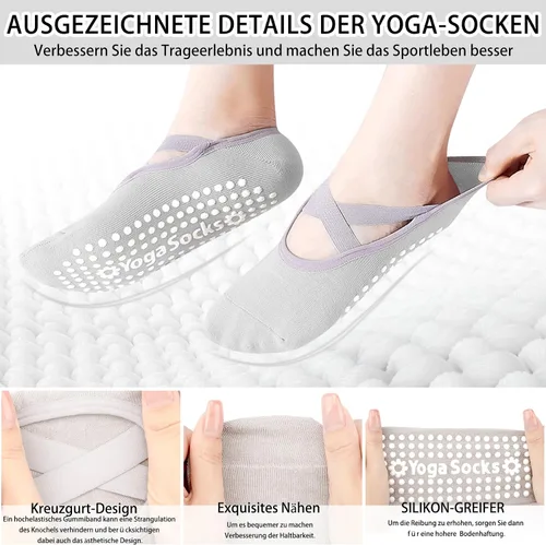 Vista 3 de Calcetines de yoga con agarre antideslizante para mujer, talla única, para fitness, deporte, danza de calcetines