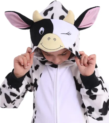 Vista 3 de Wizland Disfraz de animal para niños, leopardo, vaca, mono, reno, gato negro, dálmata, muñeco de nieve, mono de Papá Noel