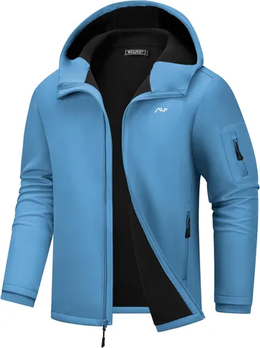 Vista 8 de WULFUL Chaqueta ligera Softshell para hombre, con forro polar, rompevientos, impermeable, suave, para senderismo al aire libre