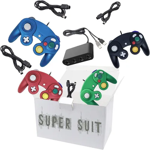 Vista 9 de 4 controladores para Gamecube con 4 cables de extensión y adaptador USB de 4 puertos para Switch PC consola Wii U BBRG