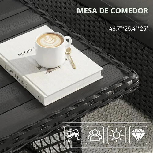 Vista 5 de Juego de muebles de patio, 7 piezas, juego de comedor al aire libre, juego de conversación de ratán para todo tipo de clima, sofá modular de comedor