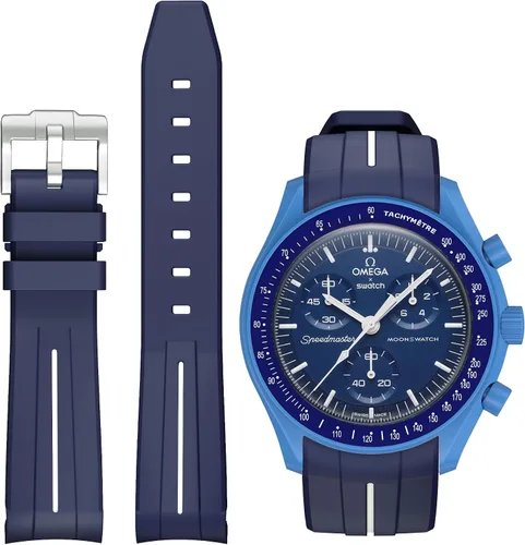 Vista 16 de Correas para reloj Moonswatch, correa de goma curvada sin huecos compatible con reloj Omega X Swatch Moonswatch Speedmaster/Rolex/SEIKO de 20mm