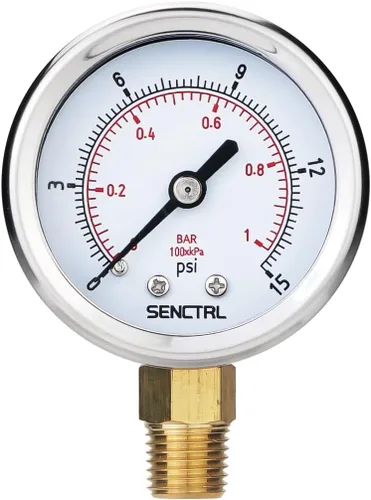 Vista 13 de SENCTRL - Medidor de presión de vacío de 30inHg, esfera de 2", NPT de 1/8, montaje inferior, estuche de acero inoxidable, resistente al agua