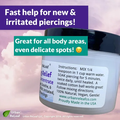 Vista 4 de Urban ReLeaf Concentrado de sal marina para aliviar los piercings. Limpia, calma y cura suavemente de forma segura, nuevos piercings irritados