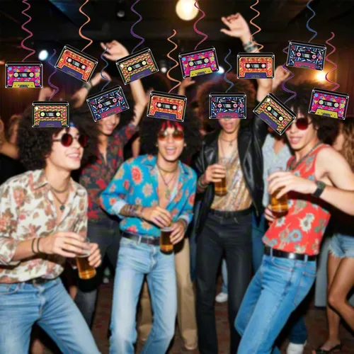 Vista 8 de Decoraciones de fiesta de los años 80, estilo retro de los años 80, hip hop, música, fiestas, espirales colgantes, montados y listos para usar