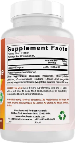 Vista 7 de Best Naturals Tabletas de alivio de intolerancia a la lactosa con enzima lactasa natural, lactasa de acción rápida de alta potencia, 9000 ALU FCC