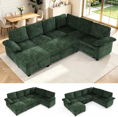 Vista 21 de Sofá cama modular modular con cama extraíble, sofá modular de 5 asientos en forma de L con almacenamiento, sofá nube, sofás seccionales convertibles