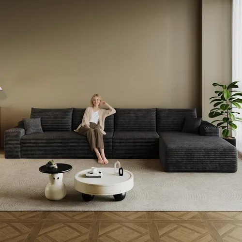 Vista 41 de Sofá modular en forma de L de 96 pulgadas con diván, moderno y cómodo sofá de pana para sala de estar, sofá de espuma viscoelástica, no requiere