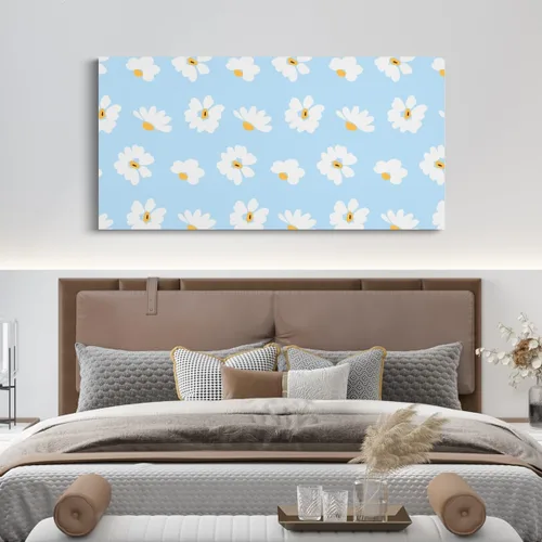 Vista 4 de Daisy Florals Wall Artwork Decor,Cartoon Blue Wildflowers Wall Painting for Boys Girls Women,Retro Country Style 38" Lx19 W