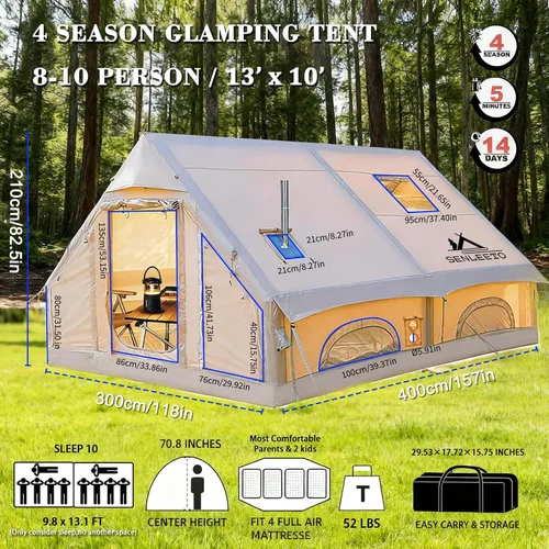 Vista 6 de Tienda de campaña inflable de 13 x 10 pies para 8-10 personas, tienda inflable grande para 2/4/6/8 personas para camping, tiendas inflables para 4