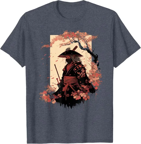 Vista 101 de Camiseta estética vintage samurái de arte japonés samurái retro cereza, Negro