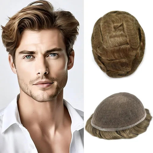 Vista 68 de Completo suizo encaje tupé para hombres pieza de pelo real sistema de reemplazo de cabello humano para hombres Toupee Hairpieces para hombres 7x9