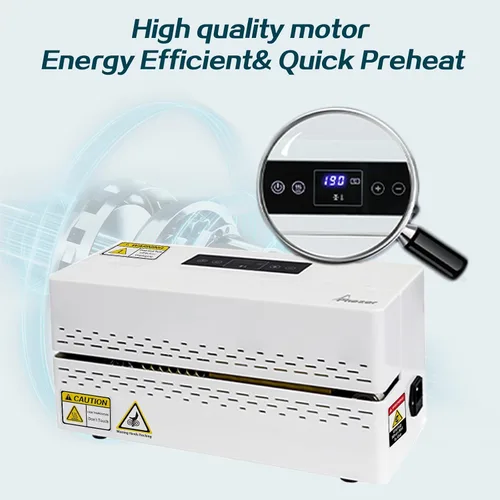 Vista 3 de Phezer Máquina de sellado térmico continuo, sellador automático de bolsas de plástico con control digital de temperatura, sellador térmico de banda