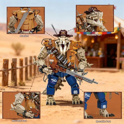 Vista 2 de Mov stone Cowboy - Juego de construcción de cocodrilo con cabeza articulada, compatible con Lego adultos, manos, pies y mandíbula, 1503 piezas