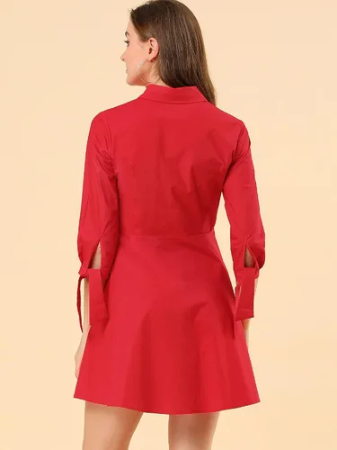 Vista 5 de Allegra K Vestido de camisa de algodón con botones para mujer