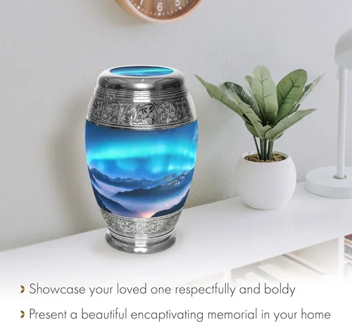 Vista 8 de Commemorative Cremation Urns Urnas de cremación personalizadas decorativas hechas a mano para mujeres (aurora boreal extragrandes)