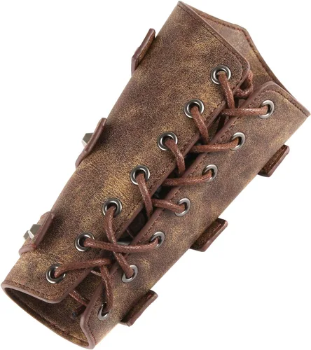 Vista 4 de HZMAN Protectores de brazo de piel sintética para adultos, cinturones medievales con hebilla de cuero, talla única, par de brazaletes de cuero