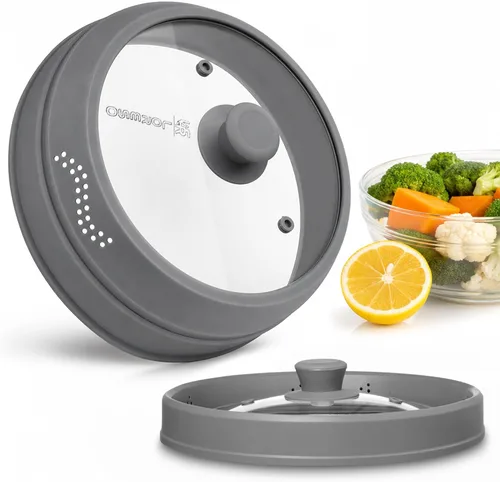 Vista 3 de Cubierta antisalpicaduras para microondas para alimentos - Cubierta de plato de vidrio de silicona, ventilada con perilla de agarre de silicona