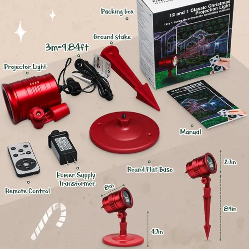 Vista 6 de Yinuo Candle Proyector láser de luces de Navidad con control remoto, decoraciones de Navidad al aire libre, proyector de luces decorativas