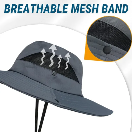 Vista 4 de NPQQUAN Sun Hats for Men Women Wide Brim UPF 50+ UV Protection Bucket Hat Gris oscuro (con malla)