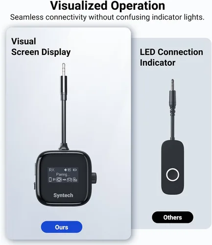 Vista 8 de Syntech Transmisor Bluetooth de avión 5.4 para 2 auriculares, pantalla HD Negro