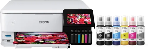 Vista 2 de Epson EcoTank Photo ET-8500 Impresora inalámbrica a color todo en uno Supertank, blanco, grande y papel fotográfico premium S041727, 68 libras, alto