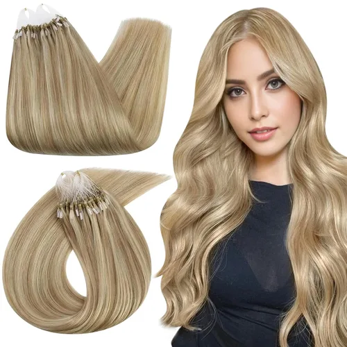 Vista 46 de Ugeat - Extensiones de cabello humano con microanillo, 14 pulgadas, extensiones de cabello Remy con microcuentas de 1 gm/hebra, 50 gms, extensiones