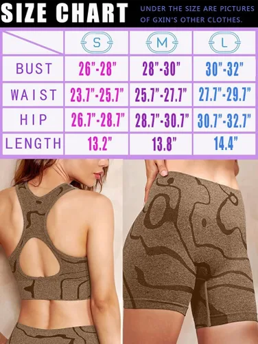 Vista 6 de GXIN Trajes de entrenamiento de 2 piezas para mujer, cintura alta, pantalones cortos para correr, sin costuras, gimnasio, yoga, brasier deportivo