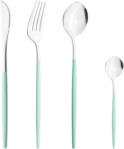 Vista 22 de Juego de cubiertos Cuchillo de cena Postre Tenedor Cuchara Juego de vajilla de acero inoxidable Vajilla de cocina 4 piezas Negro