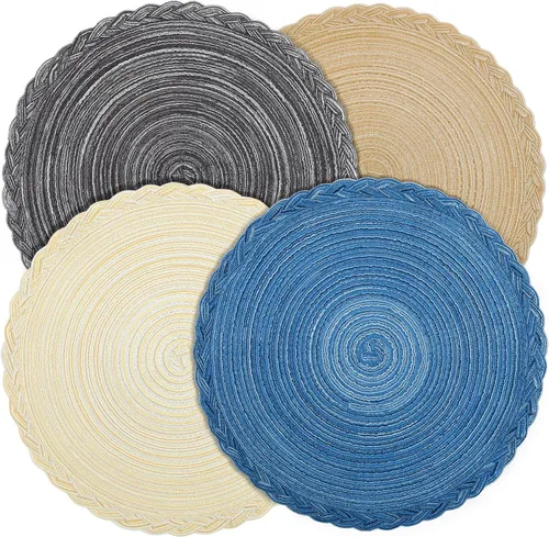 Vista 14 de fanquare Juego de 4 manteles individuales redondos color beige de 15 pulgadas con borde de encaje, estilo francés, trenzados, antideslizantes