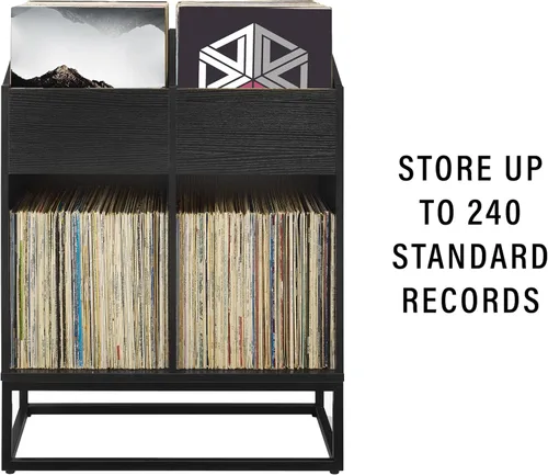 Vista 5 de Crosley Furniture Enzo - Moderno soporte de almacenamiento de discos de vinilo, estantes abatibles orientados hacia adelante para discos, color negro