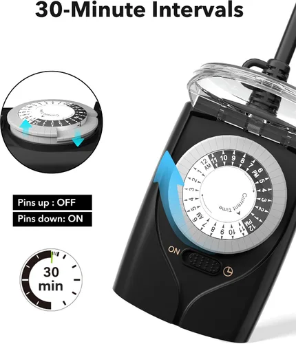 Vista 3 de HBN Outdoor Timer Outlet Waterproof, 24 Hour Mechanical Light Timers for Electrical Outlets Outdoor Weatherproof, 2 Grounded Outlets for Christmas