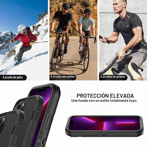 Vista 6 de Funda para iPhone 13 Pro Max con 2 protectores de pantalla, protección contra caídas a prueba de golpes, cuerpo completo, resistente, 3 capas, Negro