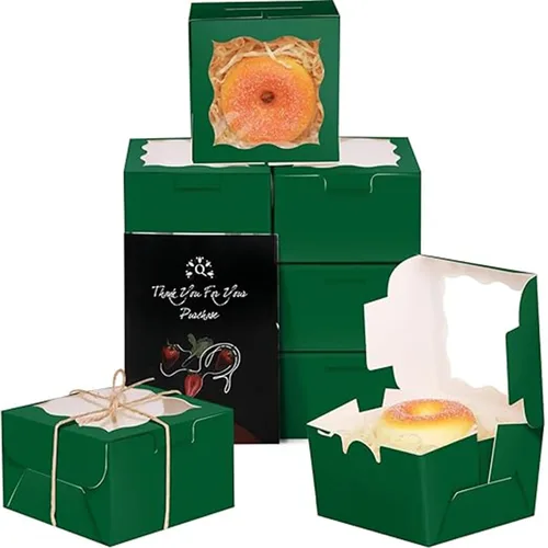 Vista 23 de qiqee Cajas de panadería negras con ventana de 4 x 4 x 2.5 pulgadas, 100 paquetes de mini cajas de galletas para macarrones, cajas de pastelería
