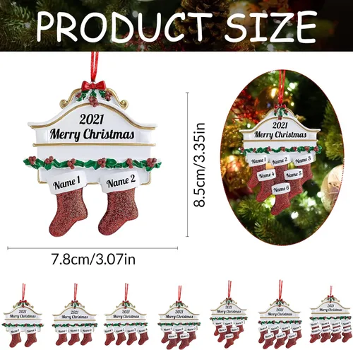 Vista 2 de Amlion Adornos personalizados de cerámica para calcetines de Navidad, familia de 2 a 8, nombres personalizados, estilo tradicional, ocasión