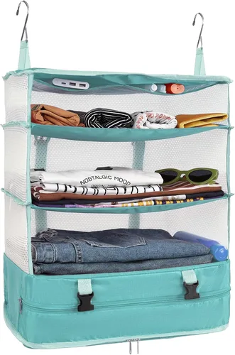 Vista 18 de Surblue Bolsa de Almacenamiento para Viaje con Estantes Colgantes, Cubo de Empaque de Compresión para Maleta Plegable con Capa Extensible de Gran
