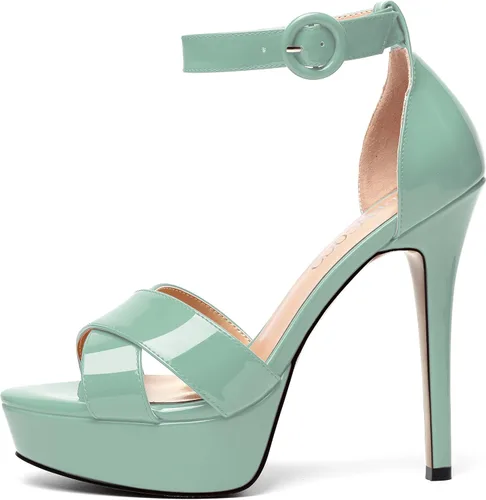 Vista 51 de MODENCOCO Sandalias de boda con correa de tobillo sexy para mujer, con plataforma y puntera abierta, tacón de aguja y tacón alto, zapatos de vestir