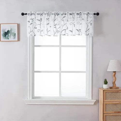 Vista 66 de VISIONTEX 2 paneles de cortinas traslúcidas de 63 in de largo, cortinas de gasa semitransparentes bordadas con hojas florales beige, bolsillo