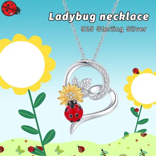 Vista 7 de Collar de mariquita de plata de ley 925, collar de animales con colgante de mariquita, joyería de mariquita, regalos de Navidad para mujeres