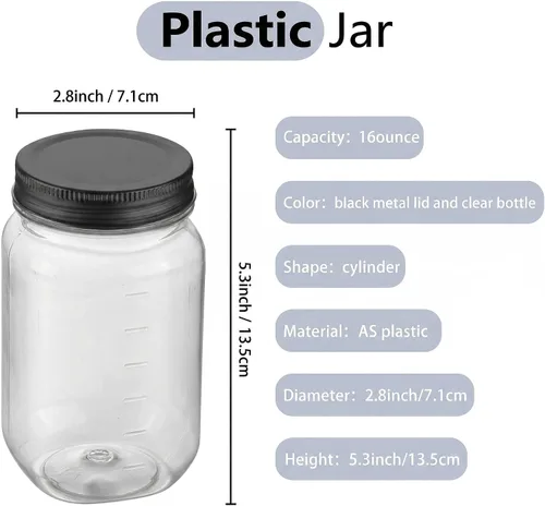 Vista 2 de Novelinks - Recipientes de plástico transparente (16 onzas) 5 Pack, Black, Plastic Containers with Lids, Decorative Jars, Storage Jars, Candy