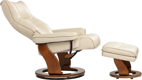 Vista 5 de Benchmaster Morgan Stucco - Sillón reclinable giratorio de piel sintética con silla otomana, sillón moderno, ergonómico, manual, reclinable Estuco