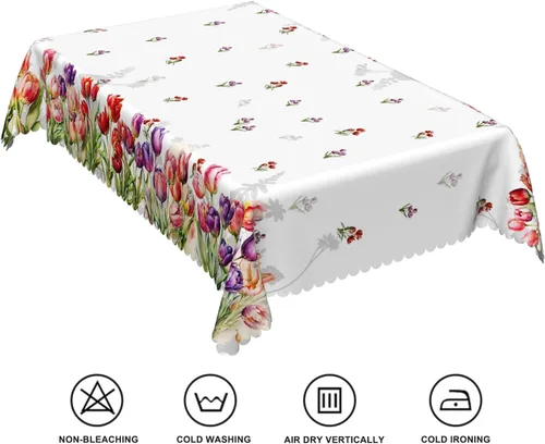 Vista 32 de Mantel rectangular floral de 52 x 70 pulgadas, color blanco y negro, estampado floral, a prueba de derrames y aceite, para cocina, comedor
